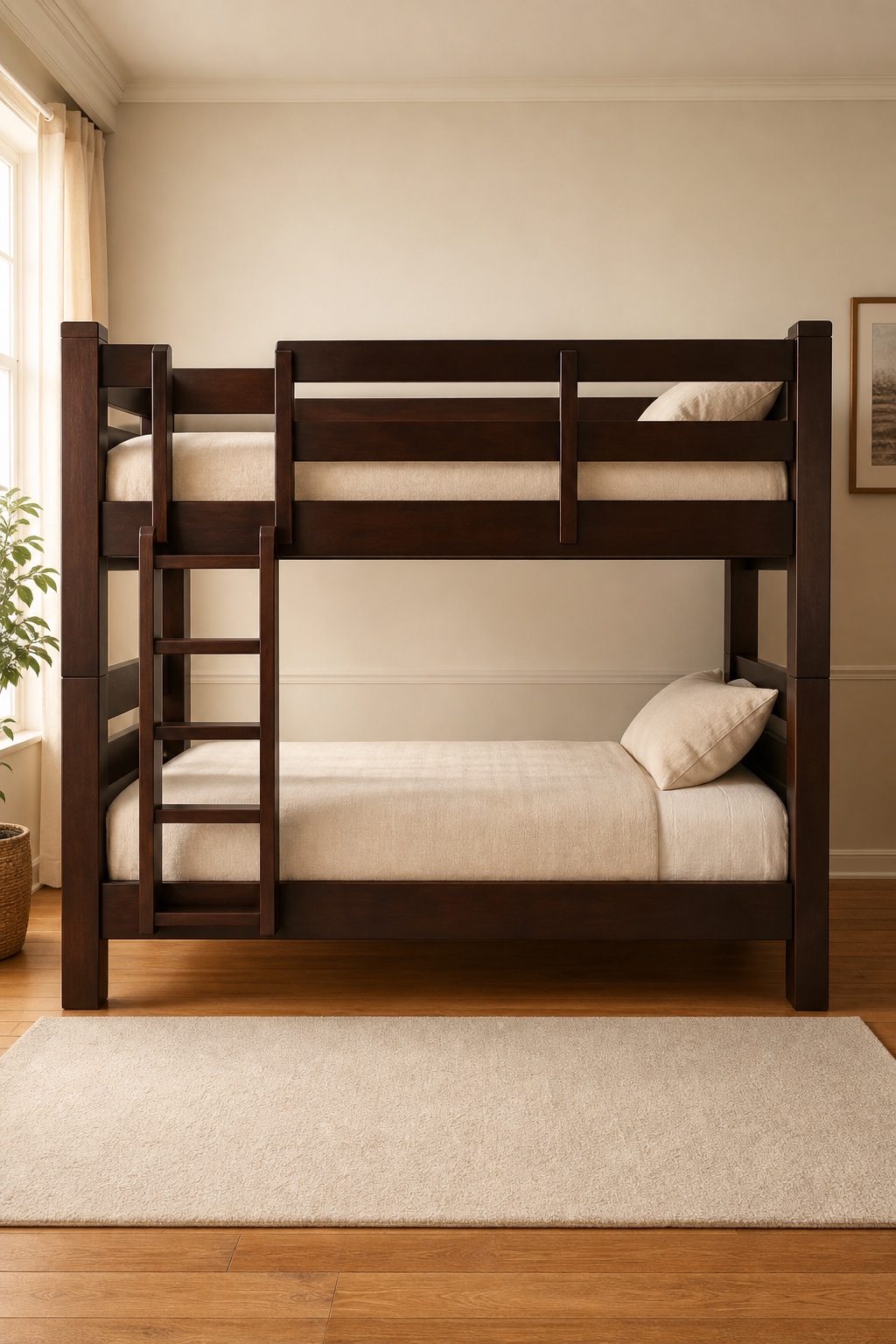 Solid Wood Triple Bunk Bed with Premium Polished Finish